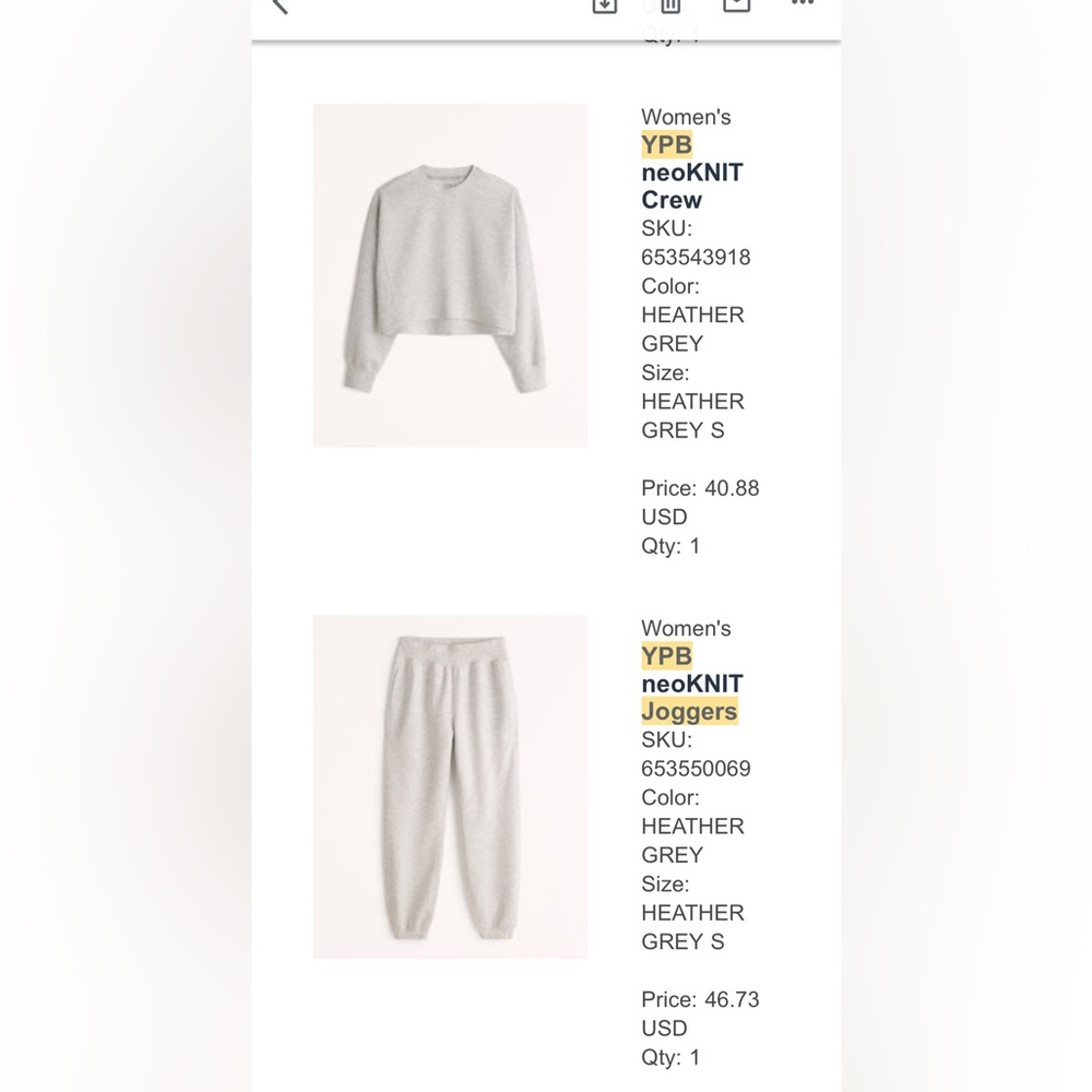 Abercrombie YPB NeoKnit Jogger Set Size Small NWOT